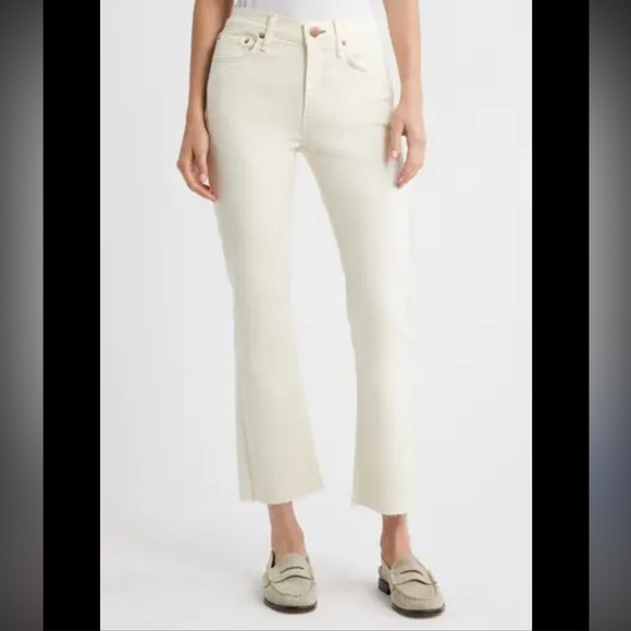 Rag & Bone Peyton Mid Rise Ankle Bootcut crop flare Jeans in off white ecru 23 - Picture 1 of 14